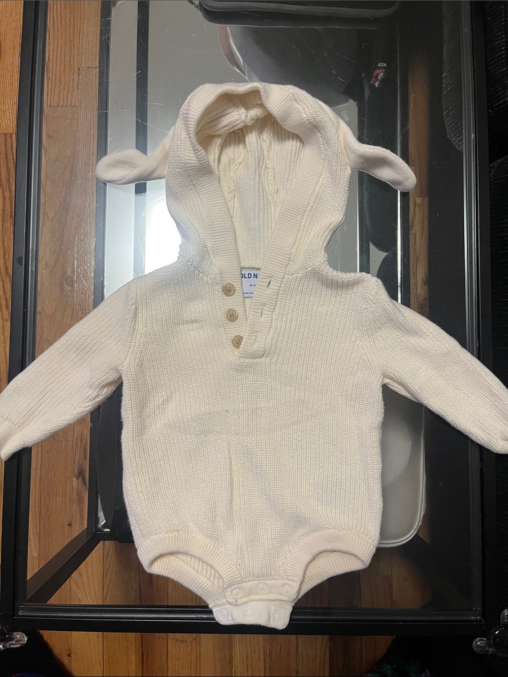 Old Navy Cream Hooded Knit Baby One-Piece with Ears